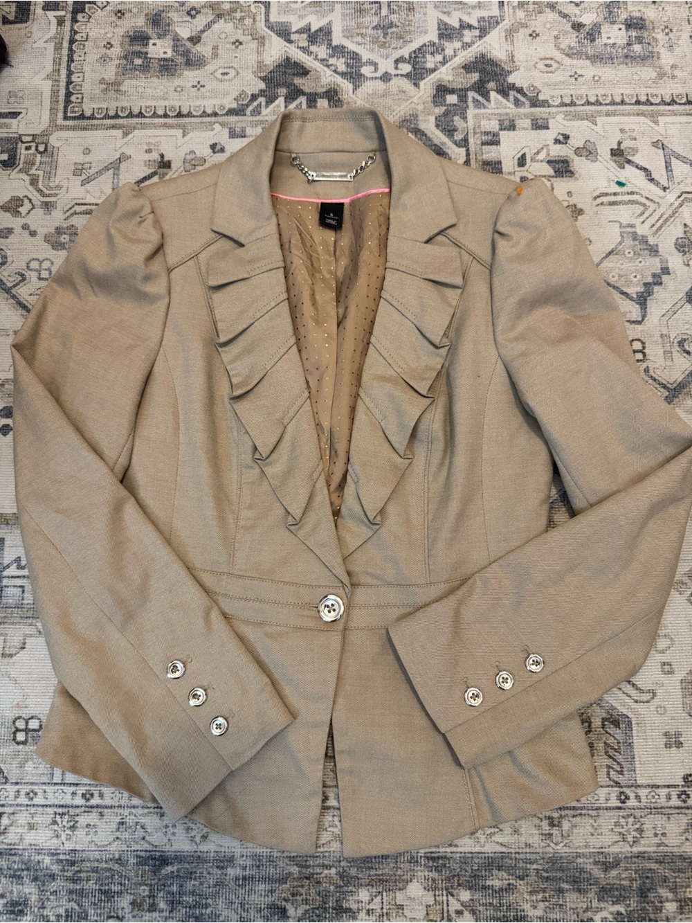 White House Black Market Taupe Pleated Ruffle Blazer Size 6